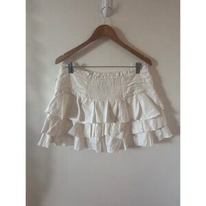 NWT By Anthropologie Ruffled Denim Mini Skirt Size Medium